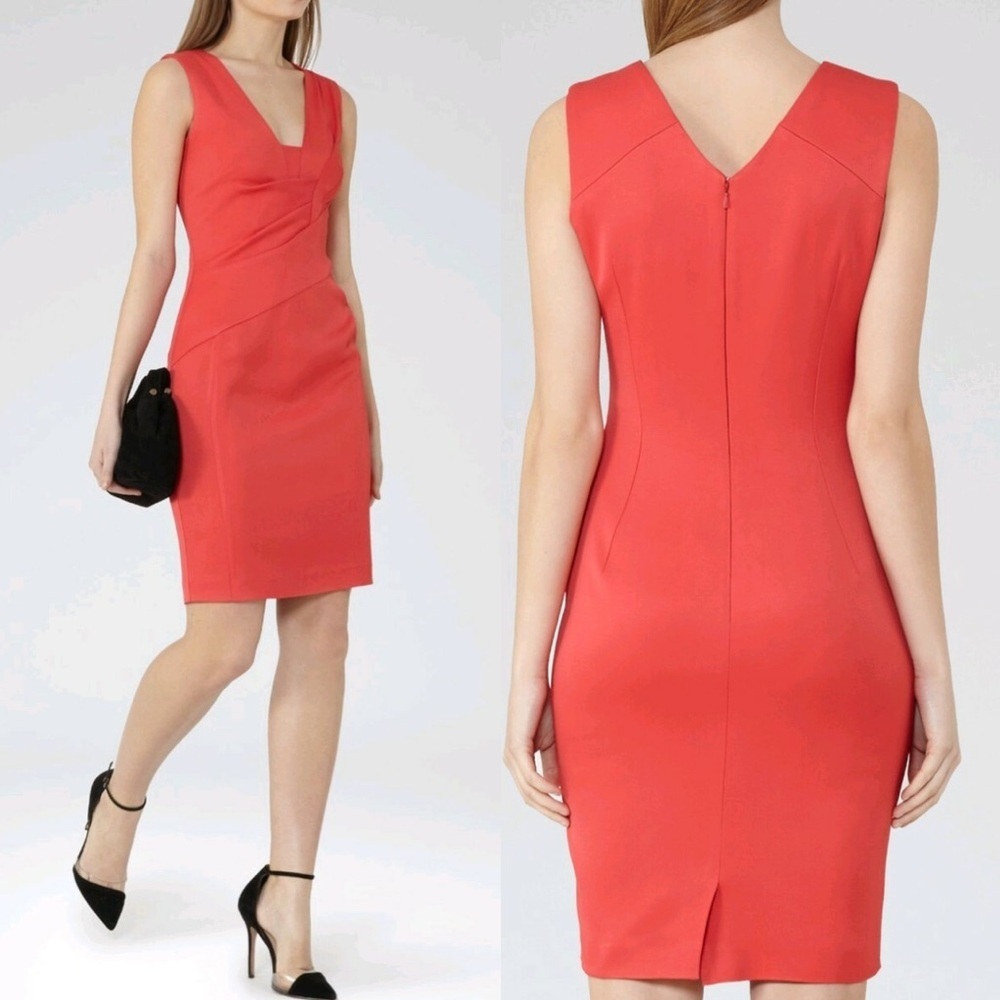 NEW REISS Aleana fitted shift dress size US 2 in red.